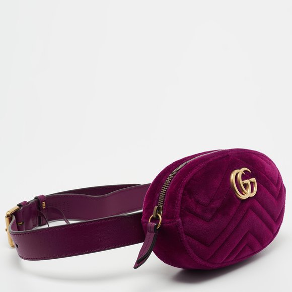 GUCCI Purple Matelasse Velvet GG Marmont Belt Bag - Picture 3 of 8